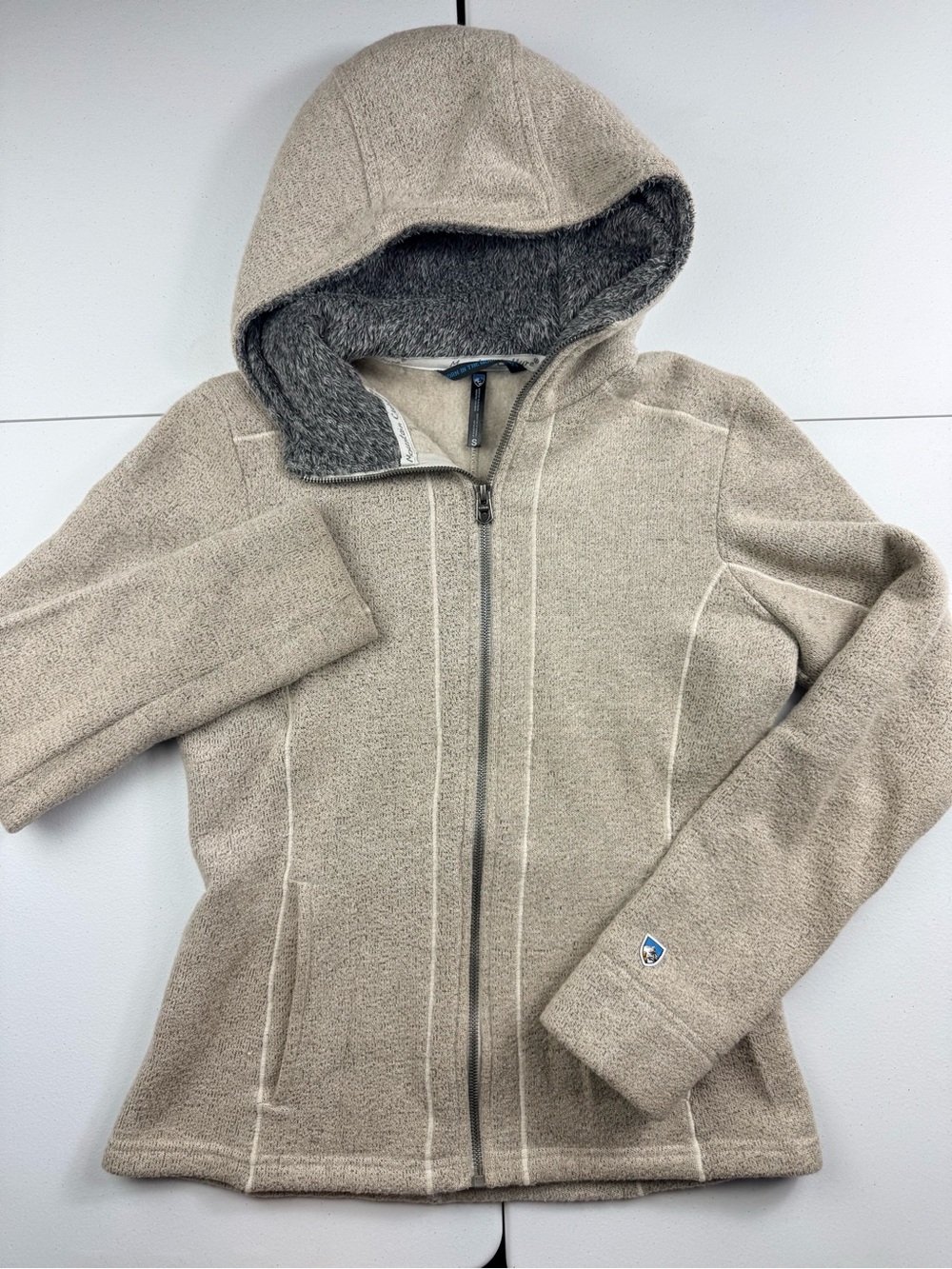 KUHL Hooded Jacket in Beige with Faux-Fur Lining
